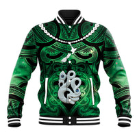 Personalised Maori Matariki Manaia Kakariki Baseball Jacket Maori Kowhaiwhai Pattern Galaxy LT01 Unisex Green - Polynesian Pride