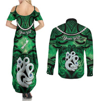 Personalised Maori Matariki Manaia Kakariki Couples Matching Summer Maxi Dress and Long Sleeve Button Shirt Maori Kowhaiwhai Pattern Galaxy