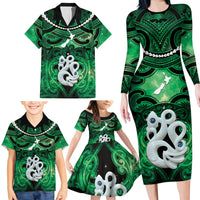Personalised Maori Matariki Manaia Kakariki Family Matching Long Sleeve Bodycon Dress and Hawaiian Shirt Maori Kowhaiwhai Pattern Galaxy