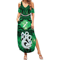 Personalised Maori Matariki Manaia Kakariki Family Matching Summer Maxi Dress and Hawaiian Shirt Maori Kowhaiwhai Pattern Galaxy