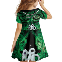 Personalised Maori Matariki Manaia Kakariki Kid Short Sleeve Dress Maori Kowhaiwhai Pattern Galaxy LT01 - Polynesian Pride