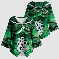 Personalised Maori Matariki Manaia Kakariki Kimono Sleeve Blouse Maori Kowhaiwhai Pattern Galaxy