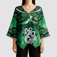 Personalised Maori Matariki Manaia Kakariki Kimono Sleeve Blouse Maori Kowhaiwhai Pattern Galaxy