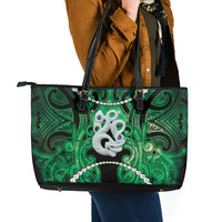 Maori Matariki Manaia Kakariki Leather Tote Bag Maori Kowhaiwhai Pattern Galaxy