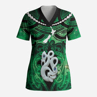 Personalised Maori Matariki Manaia Kakariki Scrub Top Maori Kowhaiwhai Pattern Galaxy LT01 Adult Green - Polynesian Pride