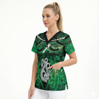 Personalised Maori Matariki Manaia Kakariki Scrub Top Maori Kowhaiwhai Pattern Galaxy LT01 - Polynesian Pride