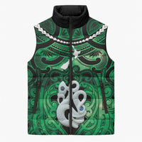 Personalised Maori Matariki Manaia Kakariki Sleeveless Puffer Jacket Maori Kowhaiwhai Pattern Galaxy