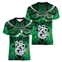 Personalised Maori Matariki Manaia Kakariki Women V-Neck T-Shirt Maori Kowhaiwhai Pattern Galaxy