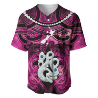Personalised Maori Matariki Manaia Mawhero Baseball Jersey Maori Kowhaiwhai Pattern Galaxy LT01 Pink - Polynesian Pride