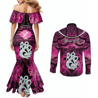 Personalised Maori Matariki Manaia Mawhero Couples Matching Mermaid Dress and Long Sleeve Button Shirt Maori Kowhaiwhai Pattern Galaxy