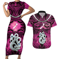 Personalised Maori Matariki Manaia Mawhero Couples Matching Short Sleeve Bodycon Dress and Hawaiian Shirt Maori Kowhaiwhai Pattern Galaxy