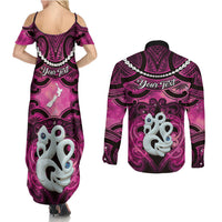 Personalised Maori Matariki Manaia Mawhero Couples Matching Summer Maxi Dress and Long Sleeve Button Shirt Maori Kowhaiwhai Pattern Galaxy