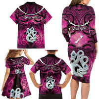 Personalised Maori Matariki Manaia Mawhero Family Matching Long Sleeve Bodycon Dress and Hawaiian Shirt Maori Kowhaiwhai Pattern Galaxy