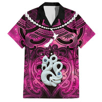 Personalised Maori Matariki Manaia Mawhero Hawaiian Shirt Maori Kowhaiwhai Pattern Galaxy LT01 Pink - Polynesian Pride