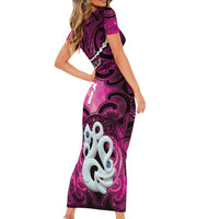 Personalised Maori Matariki Manaia Mawhero Short Sleeve Bodycon Dress Maori Kowhaiwhai Pattern Galaxy