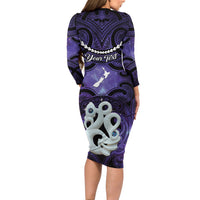 Personalised Maori Matariki Manaia Waiporoporo Family Matching Long Sleeve Bodycon Dress and Hawaiian Shirt Maori Kowhaiwhai Pattern Galaxy