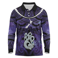 Personalised Maori Matariki Manaia Waiporoporo Long Sleeve Polo Shirt Maori Kowhaiwhai Pattern Galaxy