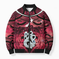 Personalised Maori Matariki Manaia Whero Bomber Puffer Jacket Maori Kowhaiwhai Pattern Galaxy