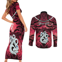Personalised Maori Matariki Manaia Whero Couples Matching Short Sleeve Bodycon Dress and Long Sleeve Button Shirt Maori Kowhaiwhai Pattern Galaxy