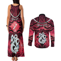 Personalised Maori Matariki Manaia Whero Couples Matching Tank Maxi Dress and Long Sleeve Button Shirt Maori Kowhaiwhai Pattern Galaxy