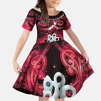 Personalised Maori Matariki Manaia Whero Family Matching Mermaid Dress and Hawaiian Shirt Maori Kowhaiwhai Pattern Galaxy LT01 Daughter's Dress Red - Polynesian Pride