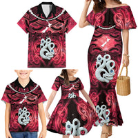 Personalised Maori Matariki Manaia Whero Family Matching Mermaid Dress and Hawaiian Shirt Maori Kowhaiwhai Pattern Galaxy LT01 - Polynesian Pride
