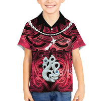 Personalised Maori Matariki Manaia Whero Family Matching Mermaid Dress and Hawaiian Shirt Maori Kowhaiwhai Pattern Galaxy LT01 Son's Shirt Red - Polynesian Pride