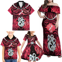 Personalised Maori Matariki Manaia Whero Family Matching Off Shoulder Maxi Dress and Hawaiian Shirt Maori Kowhaiwhai Pattern Galaxy