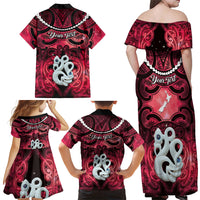 Personalised Maori Matariki Manaia Whero Family Matching Off Shoulder Maxi Dress and Hawaiian Shirt Maori Kowhaiwhai Pattern Galaxy