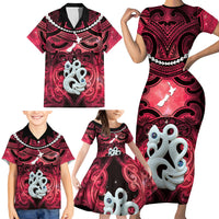 Personalised Maori Matariki Manaia Whero Family Matching Short Sleeve Bodycon Dress and Hawaiian Shirt Maori Kowhaiwhai Pattern Galaxy