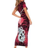 Personalised Maori Matariki Manaia Whero Short Sleeve Bodycon Dress Maori Kowhaiwhai Pattern Galaxy