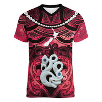 Personalised Maori Matariki Manaia Whero Women V-Neck T-Shirt Maori Kowhaiwhai Pattern Galaxy