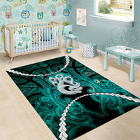 Maori Matariki Manaia Turquoise Area Rug Maori Kowhaiwhai Pattern Galaxy LT01 - Polynesian Pride