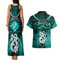 Personalised Maori Matariki Manaia Turquoise Couples Matching Tank Maxi Dress and Hawaiian Shirt Maori Kowhaiwhai Pattern Galaxy