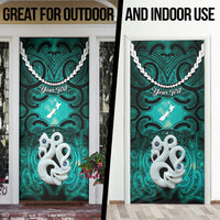 Personalised Maori Matariki Manaia Turquoise Door Cover Maori Kowhaiwhai Pattern Galaxy