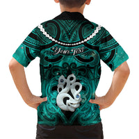 Personalised Maori Matariki Manaia Turquoise Family Matching Long Sleeve Bodycon Dress and Hawaiian Shirt Maori Kowhaiwhai Pattern Galaxy