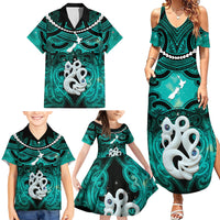 Personalised Maori Matariki Manaia Turquoise Family Matching Summer Maxi Dress and Hawaiian Shirt Maori Kowhaiwhai Pattern Galaxy