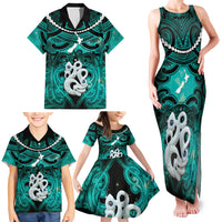 Personalised Maori Matariki Manaia Turquoise Family Matching Tank Maxi Dress and Hawaiian Shirt Maori Kowhaiwhai Pattern Galaxy