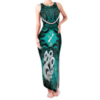 Personalised Maori Matariki Manaia Turquoise Family Matching Tank Maxi Dress and Hawaiian Shirt Maori Kowhaiwhai Pattern Galaxy
