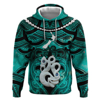 Personalised Maori Matariki Manaia Turquoise Hoodie Maori Kowhaiwhai Pattern Galaxy