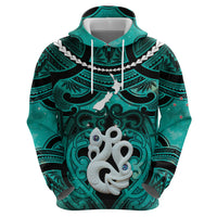 Personalised Maori Matariki Manaia Turquoise Hoodie Maori Kowhaiwhai Pattern Galaxy