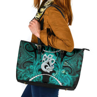 Maori Matariki Manaia Turquoise Leather Tote Bag Maori Kowhaiwhai Pattern Galaxy LT01 Turquoise - Polynesian Pride