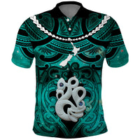 Personalised Maori Matariki Manaia Turquoise Polo Shirt Maori Kowhaiwhai Pattern Galaxy