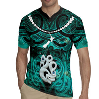 Personalised Maori Matariki Manaia Turquoise Rugby Jersey Maori Kowhaiwhai Pattern Galaxy
