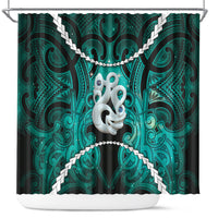 Maori Matariki Manaia Turquoise Shower Curtain Maori Kowhaiwhai Pattern Galaxy LT01 Turquoise - Polynesian Pride