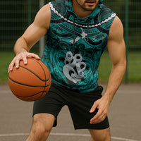 Personalised Maori Matariki Manaia Turquoise Sleeveless Hoodie Maori Kowhaiwhai Pattern Galaxy