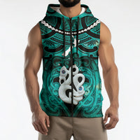 Personalised Maori Matariki Manaia Turquoise Sleeveless Zip Hoodie Maori Kowhaiwhai Pattern Galaxy