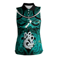 Personalised Maori Matariki Manaia Turquoise Women Sleeveless Polo Shirt Maori Kowhaiwhai Pattern Galaxy