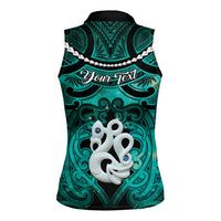 Personalised Maori Matariki Manaia Turquoise Women Sleeveless Polo Shirt Maori Kowhaiwhai Pattern Galaxy