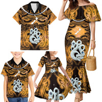 Personalised Maori Matariki Manaia Kowhai Family Matching Mermaid Dress and Hawaiian Shirt Maori Kowhaiwhai Pattern Galaxy
